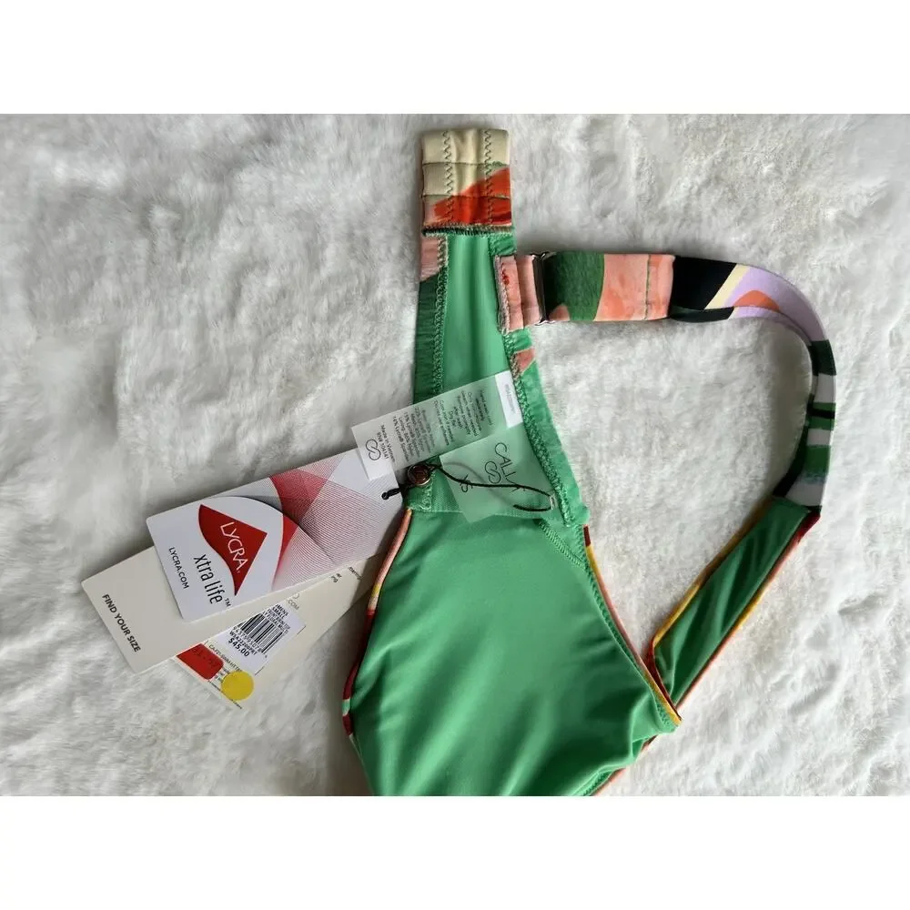 Calia Women's Tie Front Bikini Top Only‎ Painterly Art Multicolor NWT Sz X-small